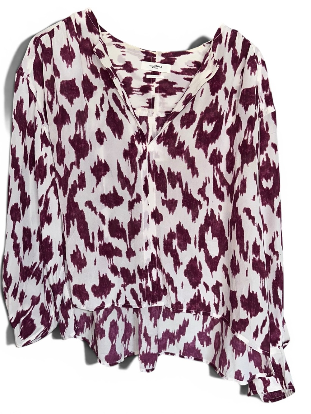 Isabel Marant Étoile "Yacah" Print 100% Silk Blouse in Burgundy/Ecru US 8